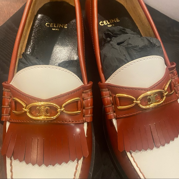 Celine Luco Polished Maillons Triomphe Moccasin Loafers Brown White - size 35.5 - Picture 6 of 13